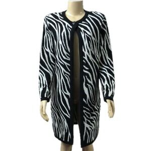 Sag Harbor Women's Black White Zebra Longline Open‎ Front Cardigan Size Small